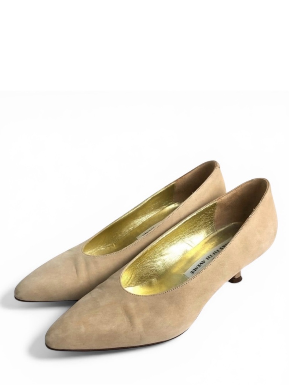 Saks Fifth Avenue Kitten Heel Beige Suede Pumps